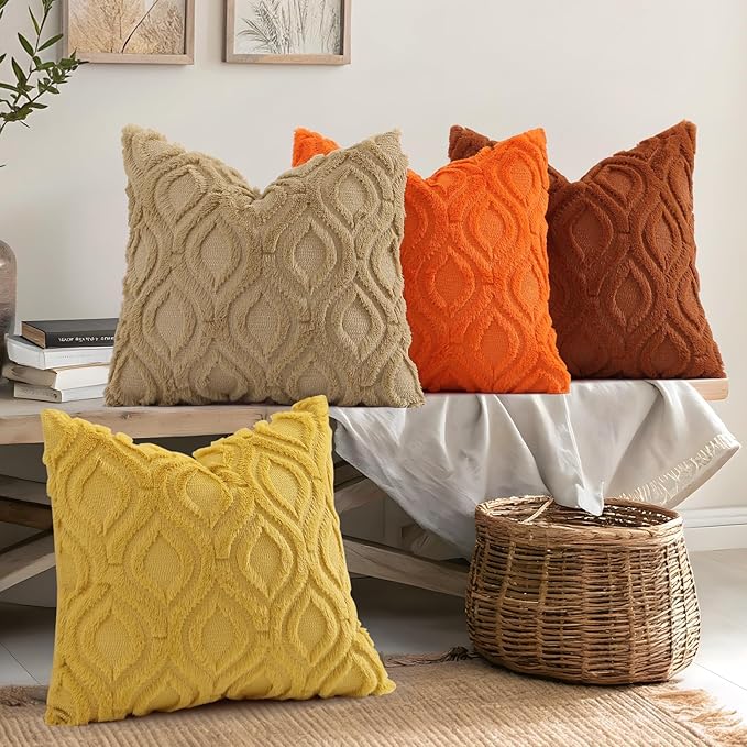 decorUhome Throw Pillow Covers 18x18 Inch Set of 2, Soft Plush Faux Wool Rust - Image 6