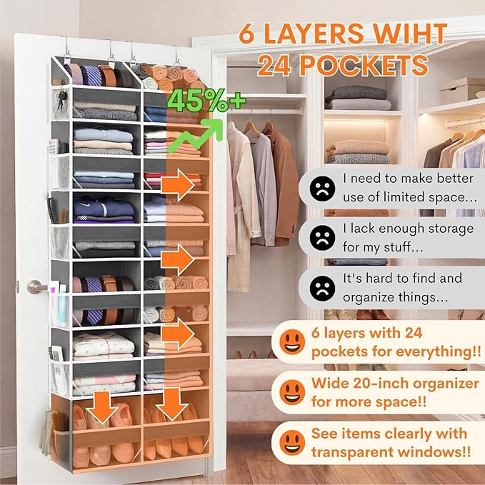 2 Pack Over The Door Organizer 6 Tiers, Extra Large Behind Door Storage of 12 - Image 2