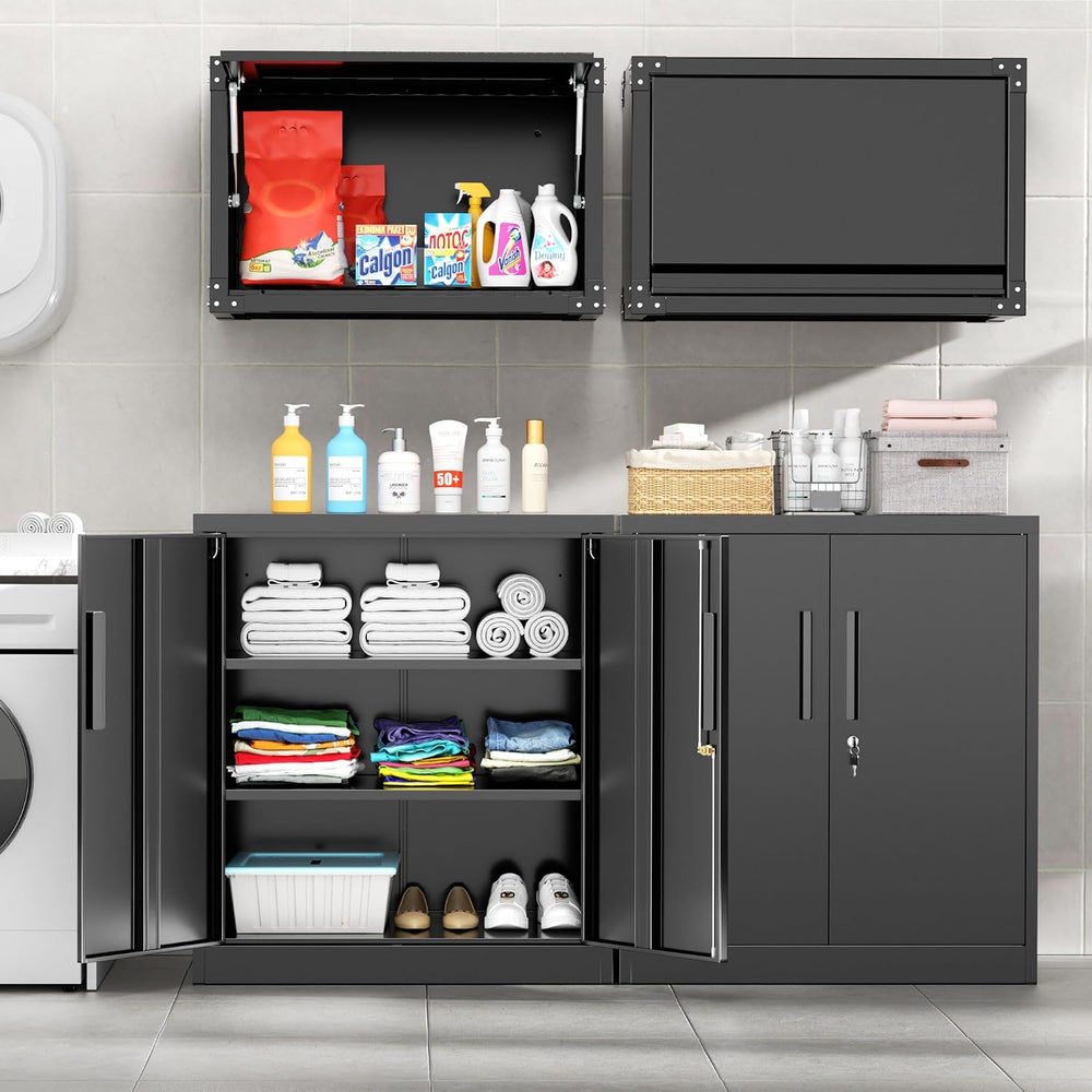 Pataku Metal Storage Cabinet, Garage Cabinet with Doors and Shelves 36" ...