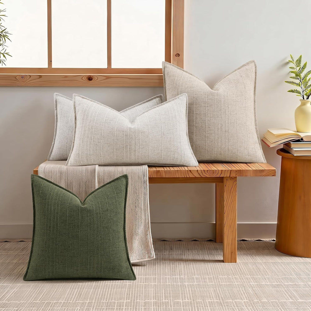 decorUhome Christmas Olive Green Linen Throw Pillow Covers 20x20 Set of 2