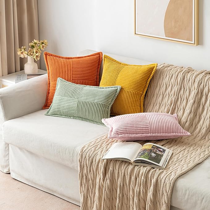 MIULEE Pink Corduroy Decorative Euro Sham Pillow Covers 24x24 Inch - Image 5