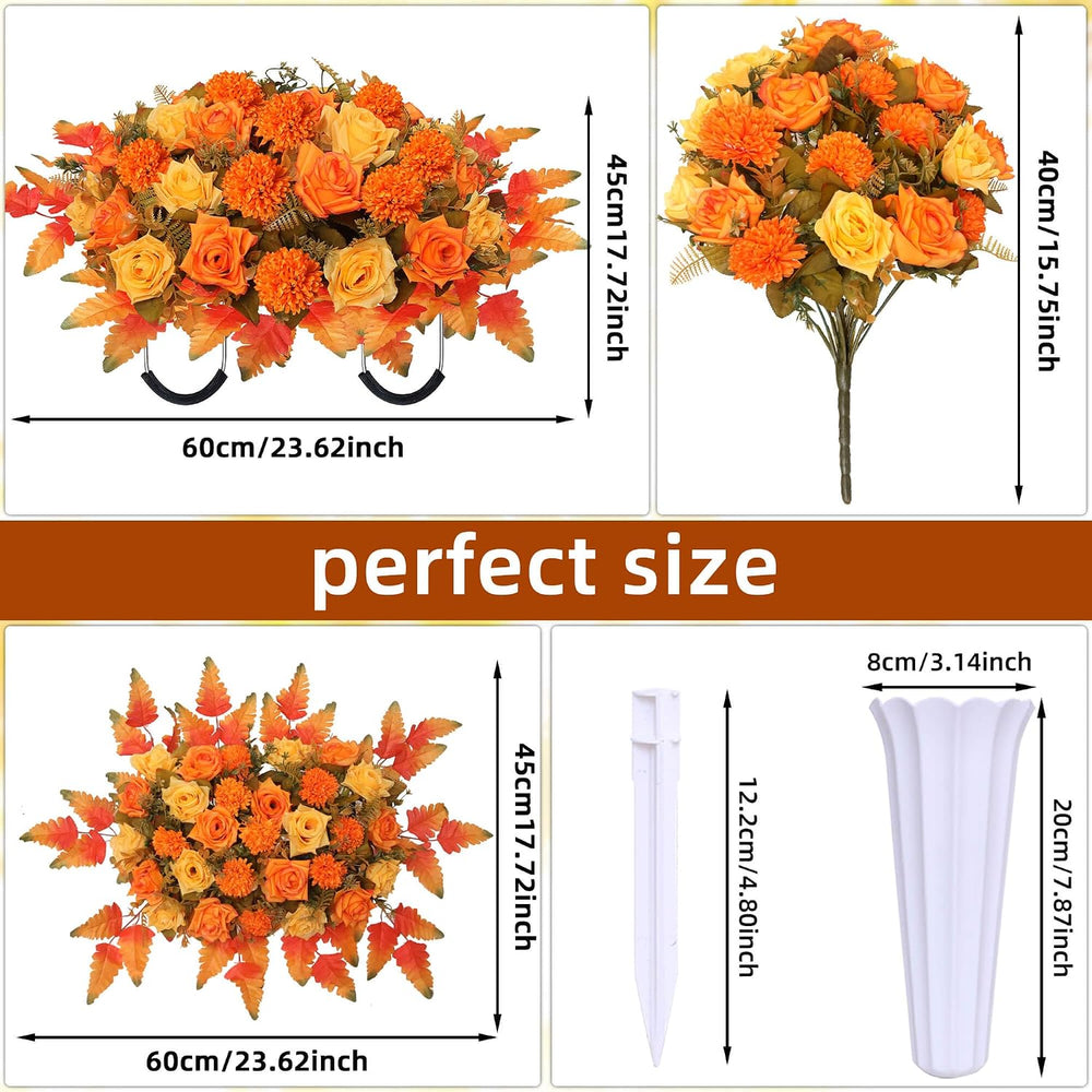 Lodou 3 Piece Cemetery Flowers Set – Large Headstone Floral Saddle Artificial...