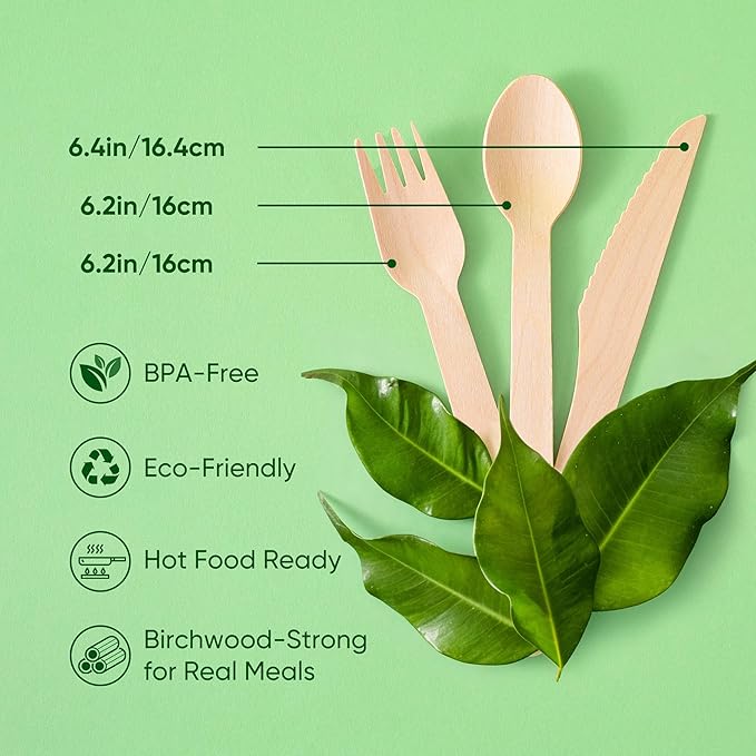 Disposable Wooden Utensils Set, Compostable Utensils, Disposable Cutlery - Image 2