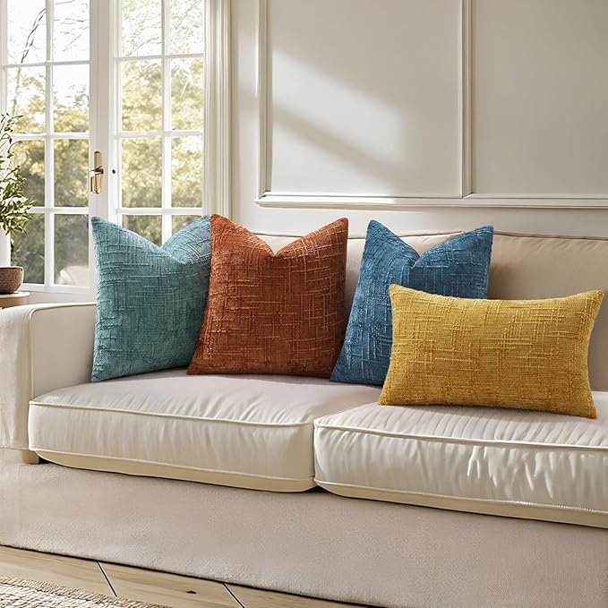 decorUhome Navy Blue Chenille Throw Pillow Covers 16x16 Set of 2 Textured Soft - Image 7