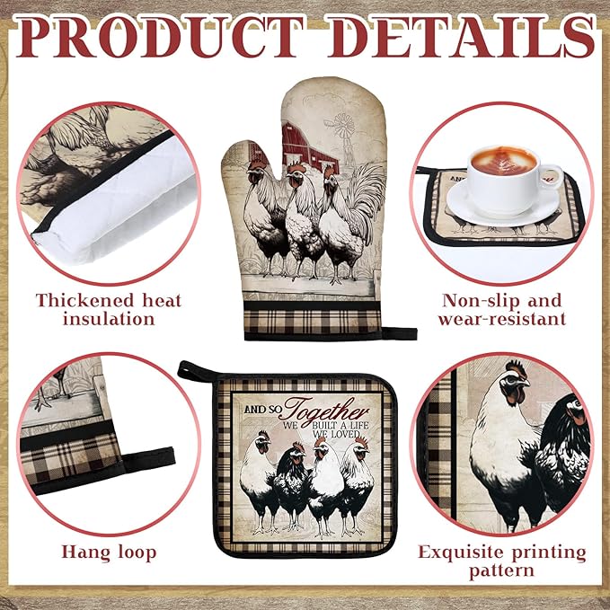 Fourluoo 10 Pcs Barn Chicken Kitchen Dish Towels Rugs Oven Mitts and Pot - Image 5