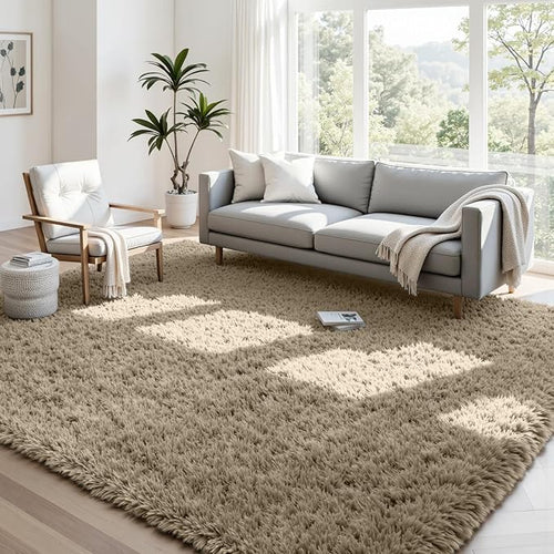 4x6 Area Rugs for Living Room Rug: Soft Fluffy Shag Gray Camel Rugs for Bedroom by CarpetAddColortoYourLife