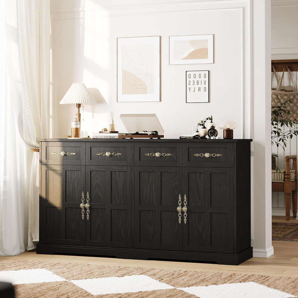 Garvee 60" W Sideboard Buffet Cabinet with Storage, Kitchen Cabinet, Black