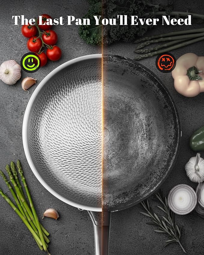Titanium Pans set, 8+10+12Inch Pure Titanium Hammered Pro - Image 3
