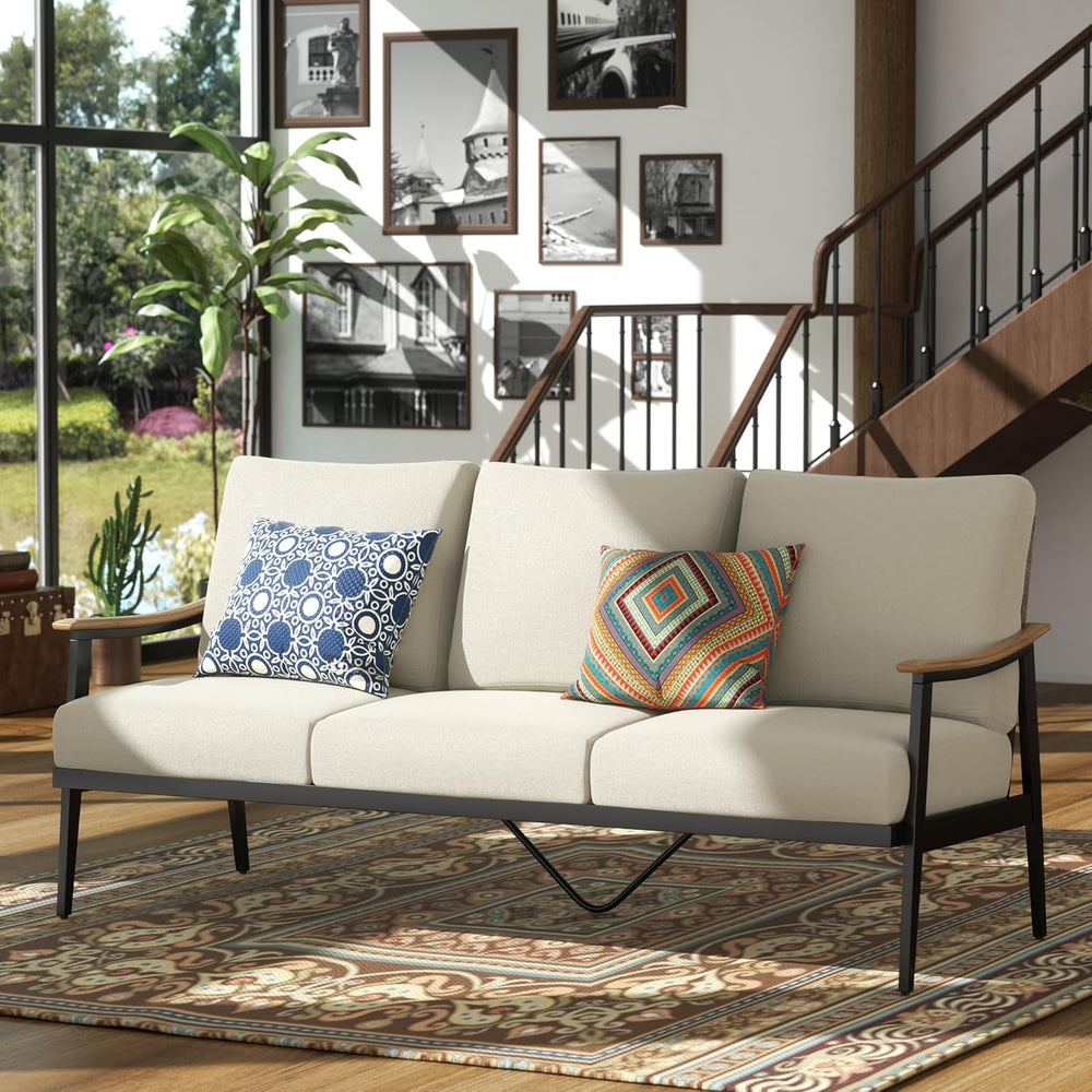 NATURAL EXPRESSIONS 3-Seat Patio Sofa, Wicker Back, Woodgrain Armrest