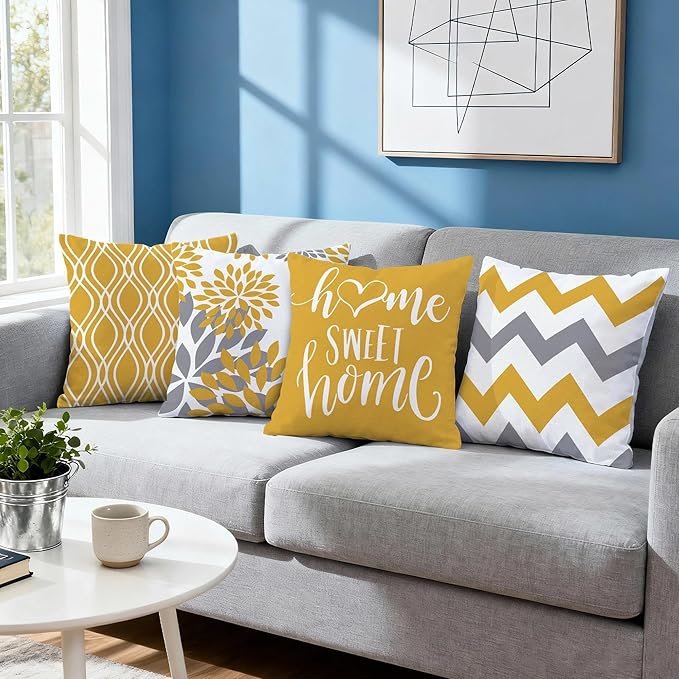 Hexagram Geometric Yellow Pillow Covers 18x18 Set of 4, Decorative Outdoor Boho - Image 7