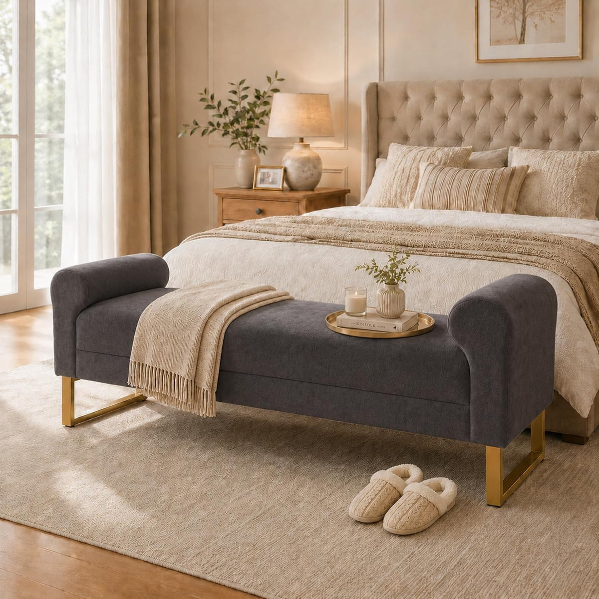65.75" Storage Ottoman Bench, End of Bed Bench for Bedroom
