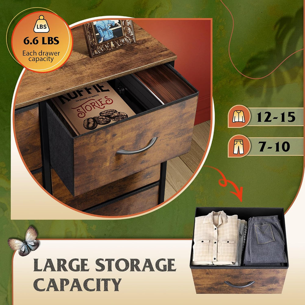 WLIVE 8 Drawer Fabric Dresser for Bedroom, Tall Storage Tower, Rustic Brown