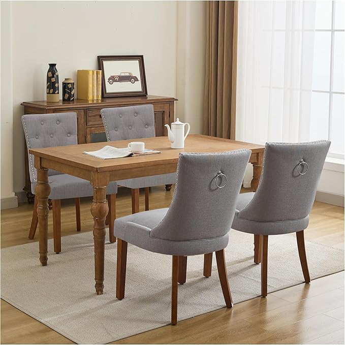 Upholstered Tufted Dining Chairs Set of 6, Fabric Side Dining Room Chairs wit...