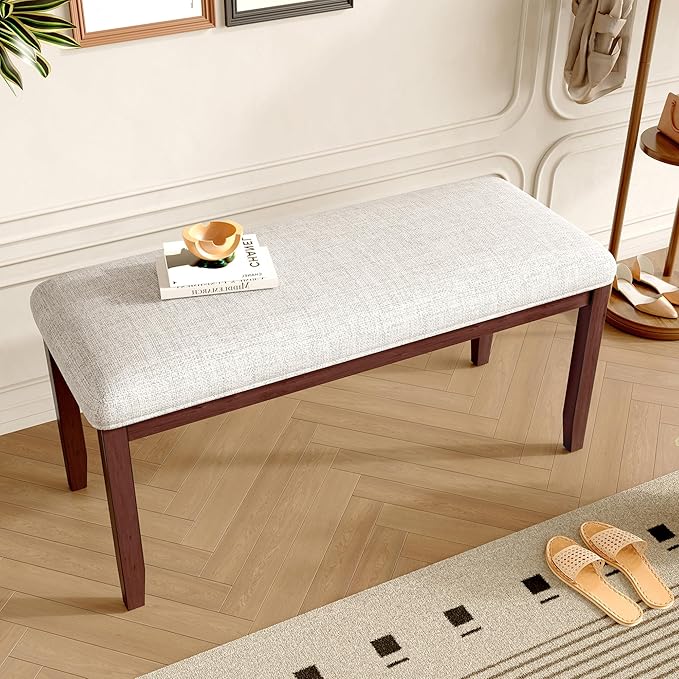 Merax Upholstered Dining Bench, with Padded Seat and Solid Wood Leg for Kitch...
