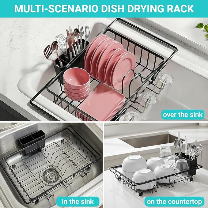 Sylfaen Expandable Over The Sink Dish Drying Rack, Stainless Steel Dish Rack in - Image 3