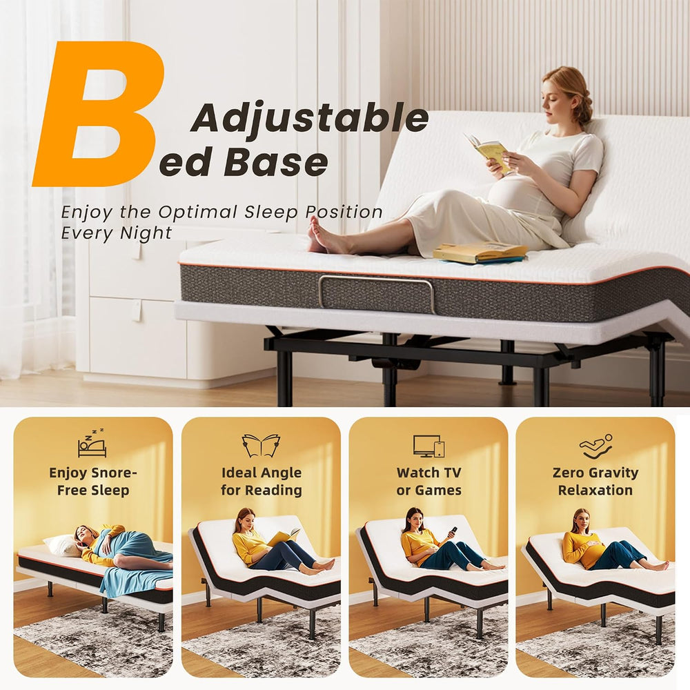Adjustable Bed Frame King Size with Wireless Remote, Head Foot Incline, USB, ...