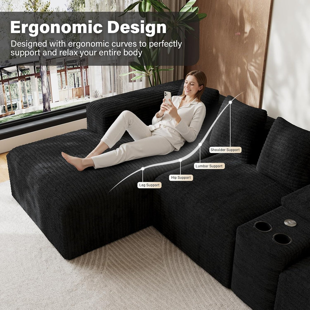ONEMMLION 143" Oversized Cloud Sectional Couch for Living Room, Black