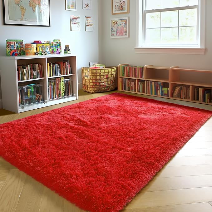 ONASAR Red Rugs for Living Room Bedroom, 5x8 Fluffy Bedside Area Rug, Soft - Image 8