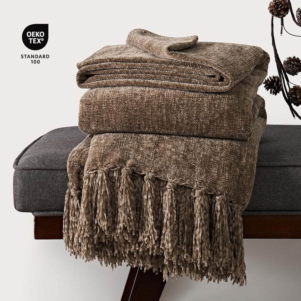 EverGrace Chenille Knit Throw Blanket for Couch, 60"x80", Mocha Brown