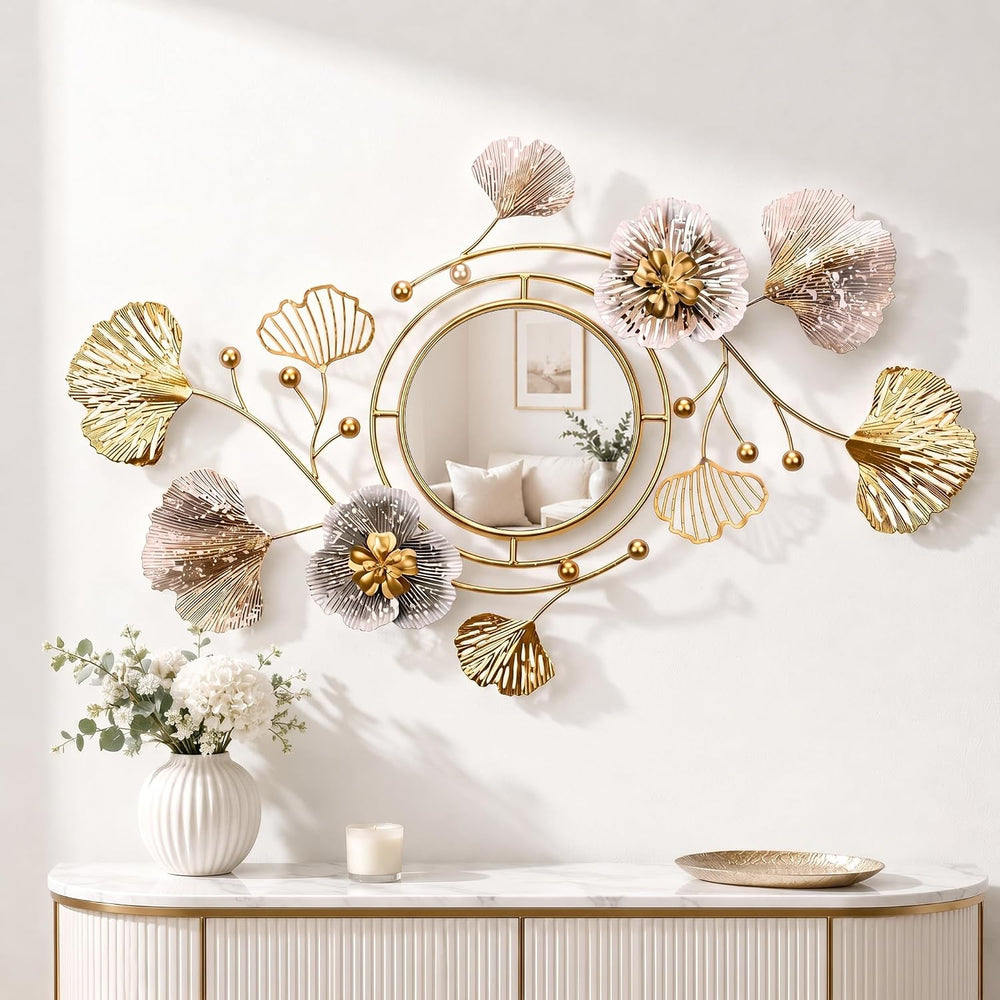 47" Large 3D Ginkgo Floral Metal Wall Decor Mirror