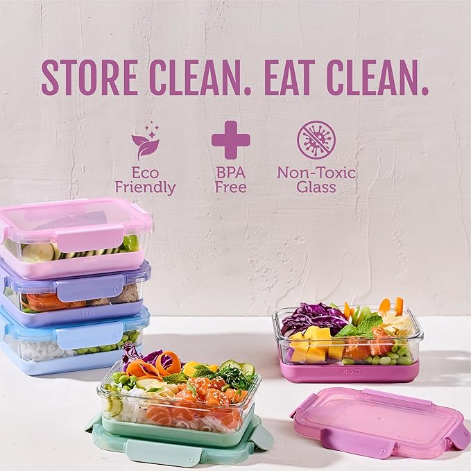Ello Duraglass Refresh 3.4 Cup Meal Prep Sets 10Pc, 5 Pack Set- Glass Food