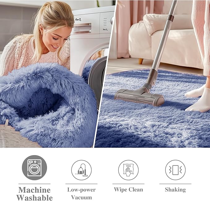 OLANLY Denim Blue Round Rugs for Bedroom - Image 2