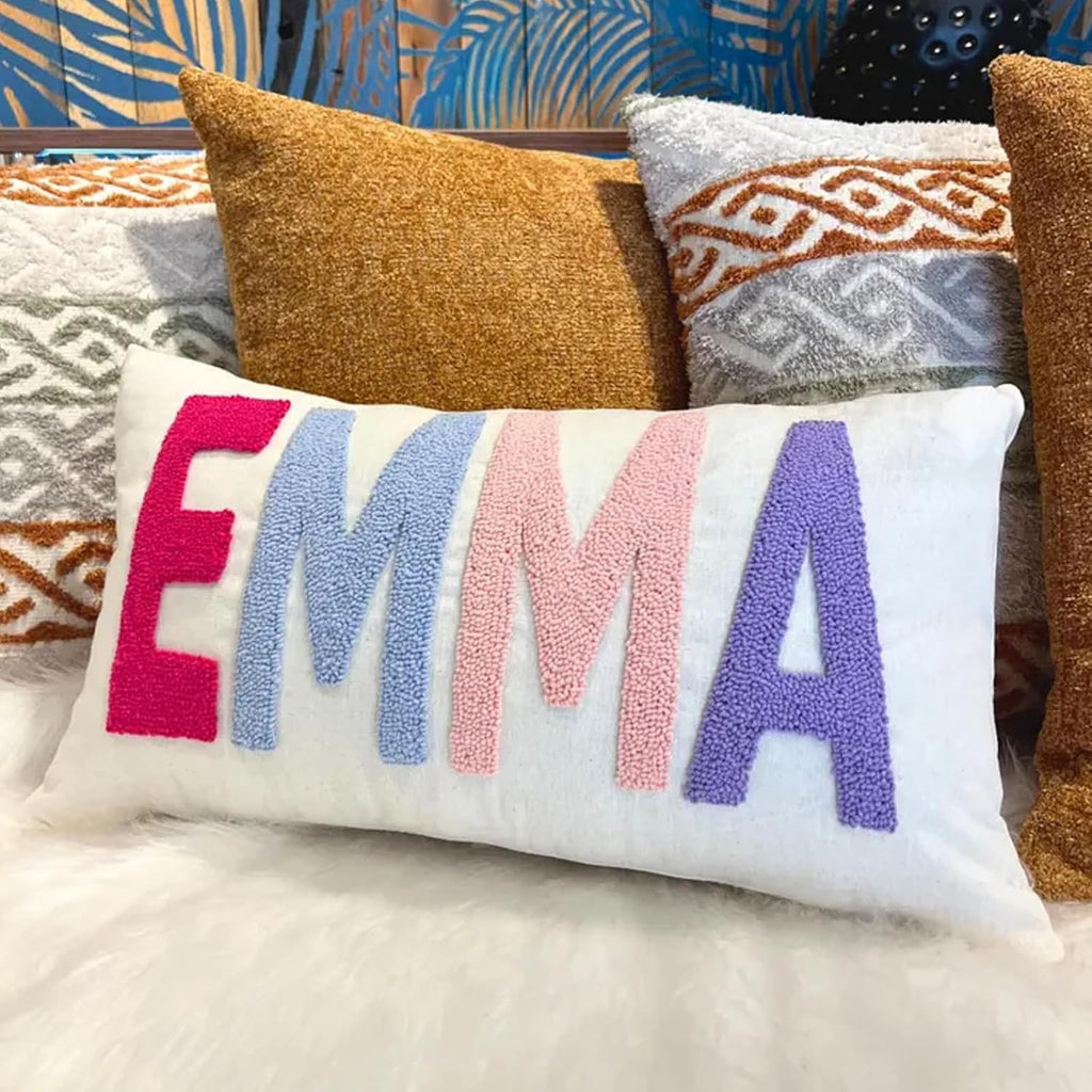 Personalized Pillow Cover w/Initial, Monogram Pillow Custom Name, Home Office Decor Punch Needle Embroidered Custom Room Decor for Couple Gift Cushion, Customizable Size