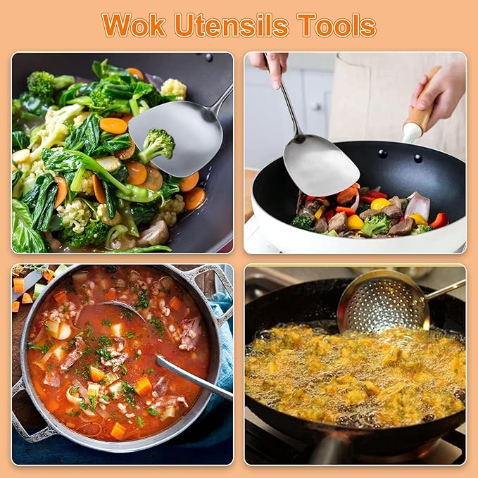 FJNATINH 4-Pieces 304 Stainless Steel Wok Spatula Set, Cooking Utensil Set - Image 7