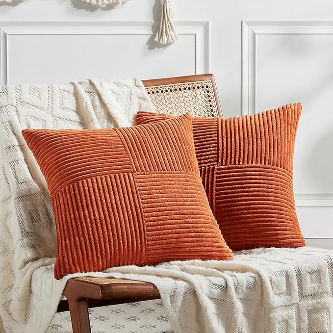 Fancy Homi Set of 2 Burnt Orange Decorative Throw Pillow Covers 22x22 Inch by Fancy+Homi