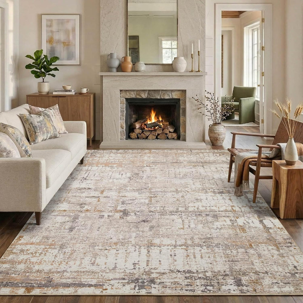 Rugxara 6x9 Area Rugs, Washable Beige Abstract Neutral Rug for Living Room