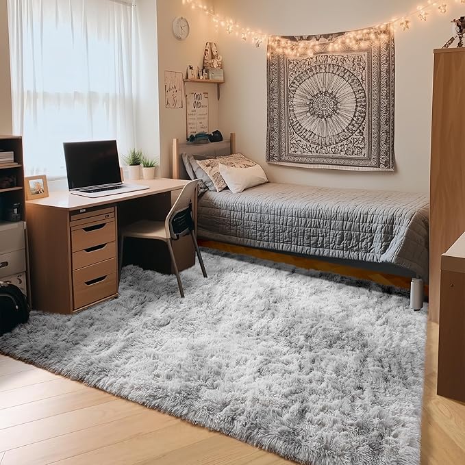 ONASAR Rugs for Living Room Bedroom, 5x8 Fluffy Tie-Dyed Light Grey Bedside - Image 7