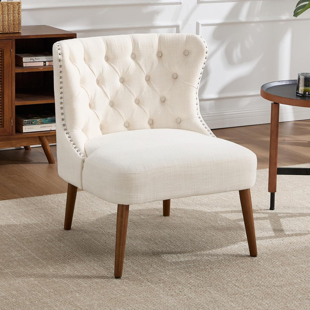 chairus Tufted Cream White Accent Chair, Armless Linen Living Room Chair