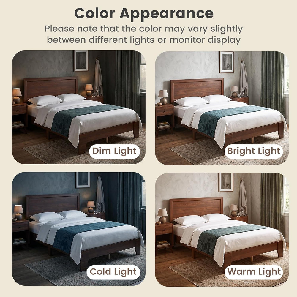 KOMFOTT Full Size Bed Frame, Mid-Century Modern Platform Bed with Headboard, ...