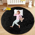 Black Round Rugs for Bedroom: 4ft Circle Fluffy Shag Soft Washable Rug Small by VECARF