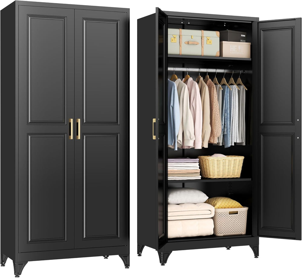 SteeLoong Metal Wardrobe Cabinet,Armoire Wardrobe Closet with Hanging Rod