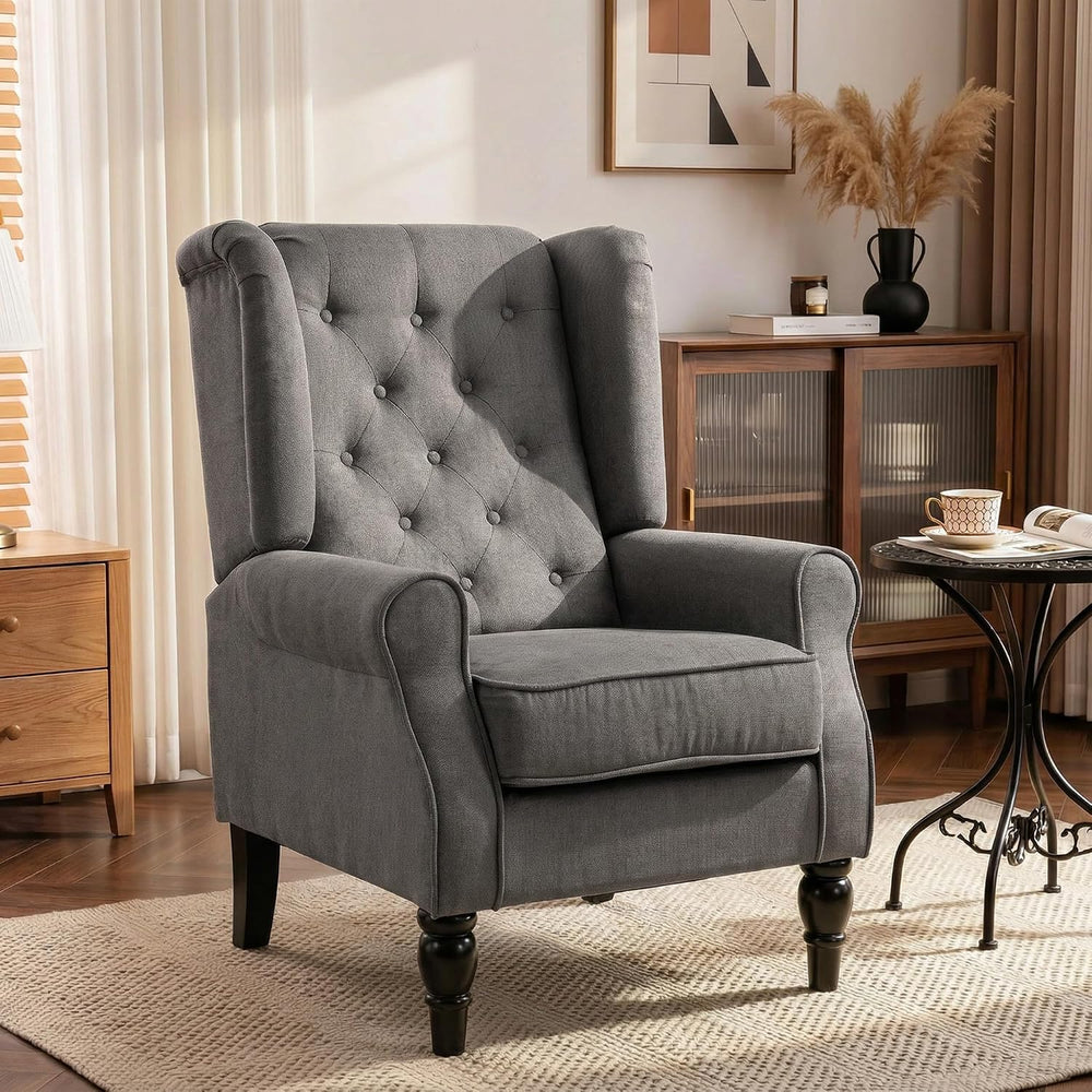 HOMCOM Comfy Accent Chair for Living Room, Wingback Armchair, Dark Gray