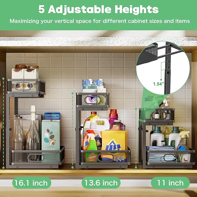 Under Sink Organizer, High Adjustable 2 Tier Under Sink Organizers and Storage - Image 5