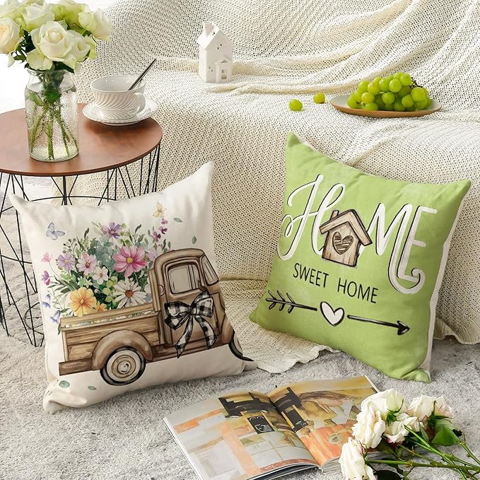 AVOIN colorlife Bless Our Home Eucalyptus Leaves Throw Pillow Covers, 20 x 20 - Image 3