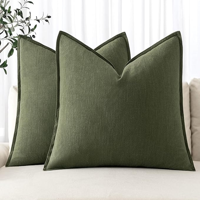 MIULEE Decorative Linen Euro Sham Pillow Covers 26x26 Dark Olive Green Boho by MIULEE
