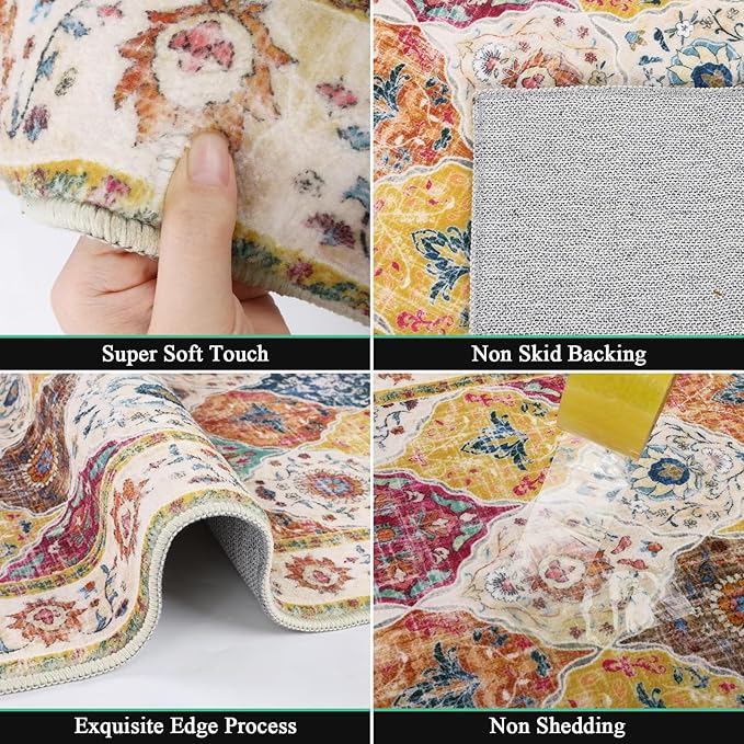 HEBE Hallway Runner Rug 2'x6' Washable Vintage Distressed Area Rugs Non Slip - Image 3