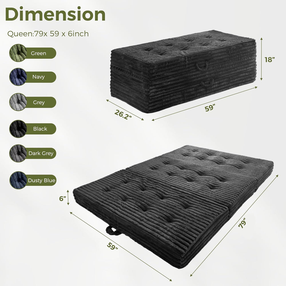 MAXYOYO Folding Sofa Couch Bed, 6 Inch Tri-Fold Floor Sofa Bed, Folding Mattr...