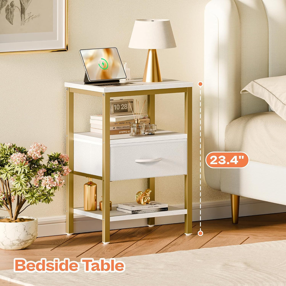 SUPERJARE Nightstand with Charging Station, Bed Side Table with Adjustable Fa...