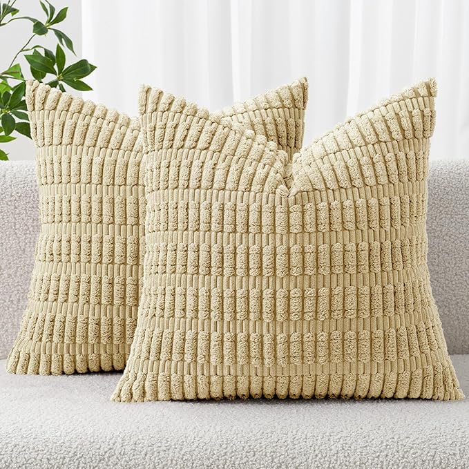 MIULEE Pack of 2 Corduroy Decorative Throw Pillow Covers 18x18 Inch Soft Boho by MIULEE