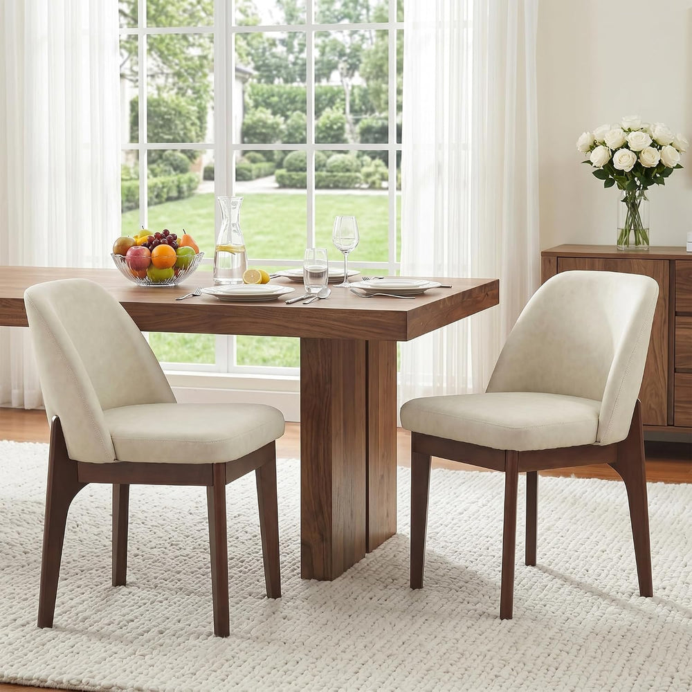 VKNOW Dining Chairs Set of 2, Faux Leather Wooden Kitchen Chairs, Beige