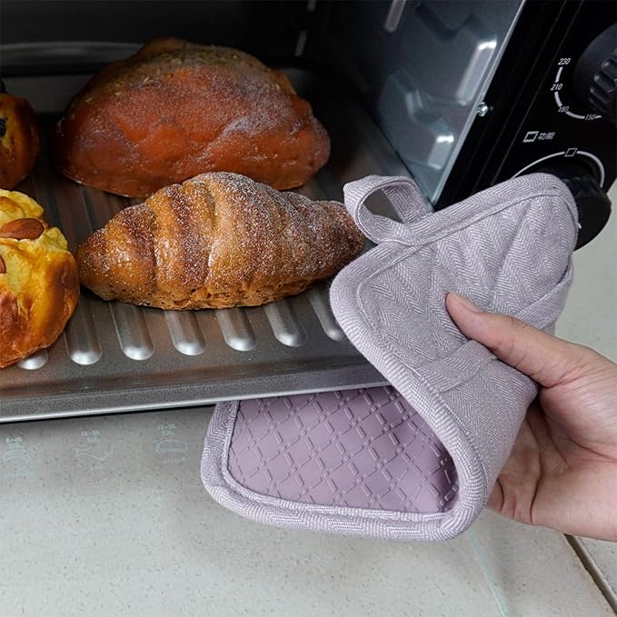 Pot Holders Yarn-Dyed Set of 3 Non Slip Silicone Kitchen Lines Heat Resistant - Image 5