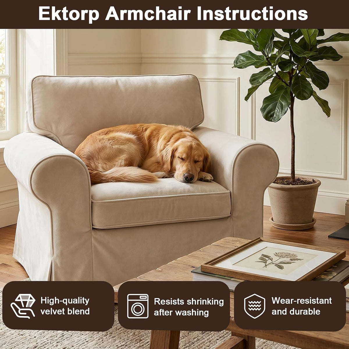 velvet pet-friendly replacement ektorp armchair cover compatible for shown in use