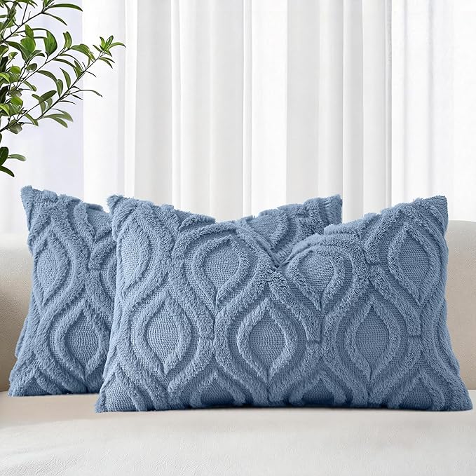 decorUhome Throw Pillow Covers 12x20 Inch Set of 2, Soft Plush Faux Wool Dusty by decorUhome