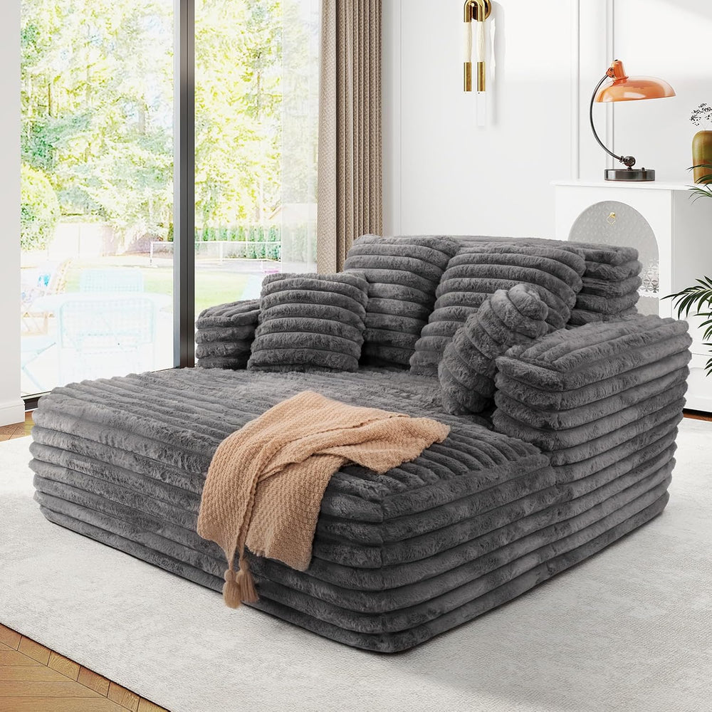 JEEOHEY 56" Oversized Chaise Lounge Chair Indoor,Plush Faux Fur Sleeper ...
