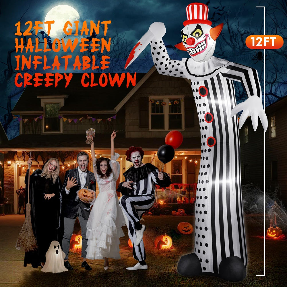 zukakii 12Ft Giant Halloween Inflatables Creepy Clown, Huge Halloween Decorat...