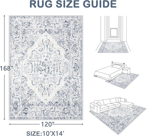 10x14 Area Rugs for Living Room: Washable Rug Vintage Large Rugs Soft Non Slip - Image 2